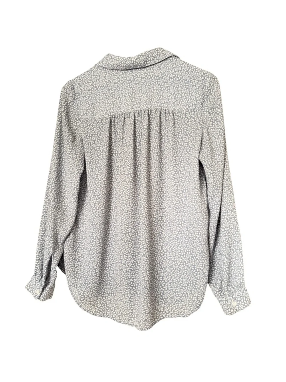 H&M women's floral button down long sleeves shirt/blouse size S/M (6) blue/white - Picture 3 of 5
